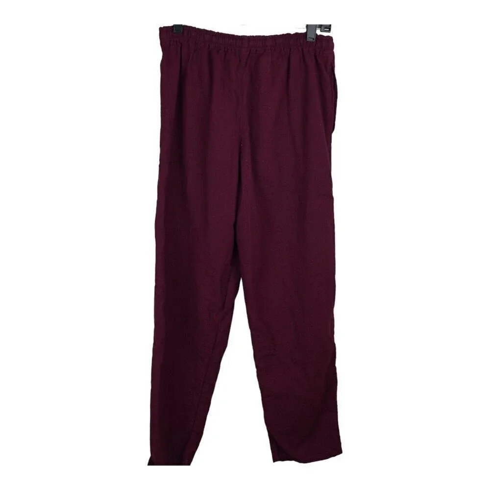 NOVI Collection 100% Linen Pants Womens Medium Burgundy Elastic Waist Minimalist